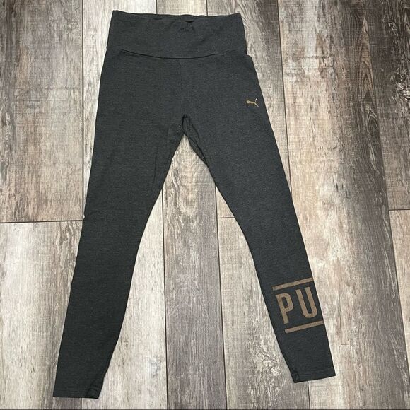 Puma Gray Leggings With Rose Gold “PUMA” At Bottom Size Small - Picture 1 of 9